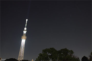2011年12月24日 東京スカイツリーとオリオン座 大きい画像じゃないと見えません